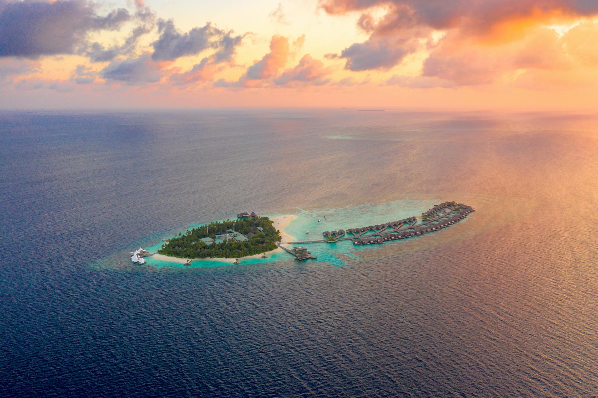 Aerial view of a private island in the Maldives